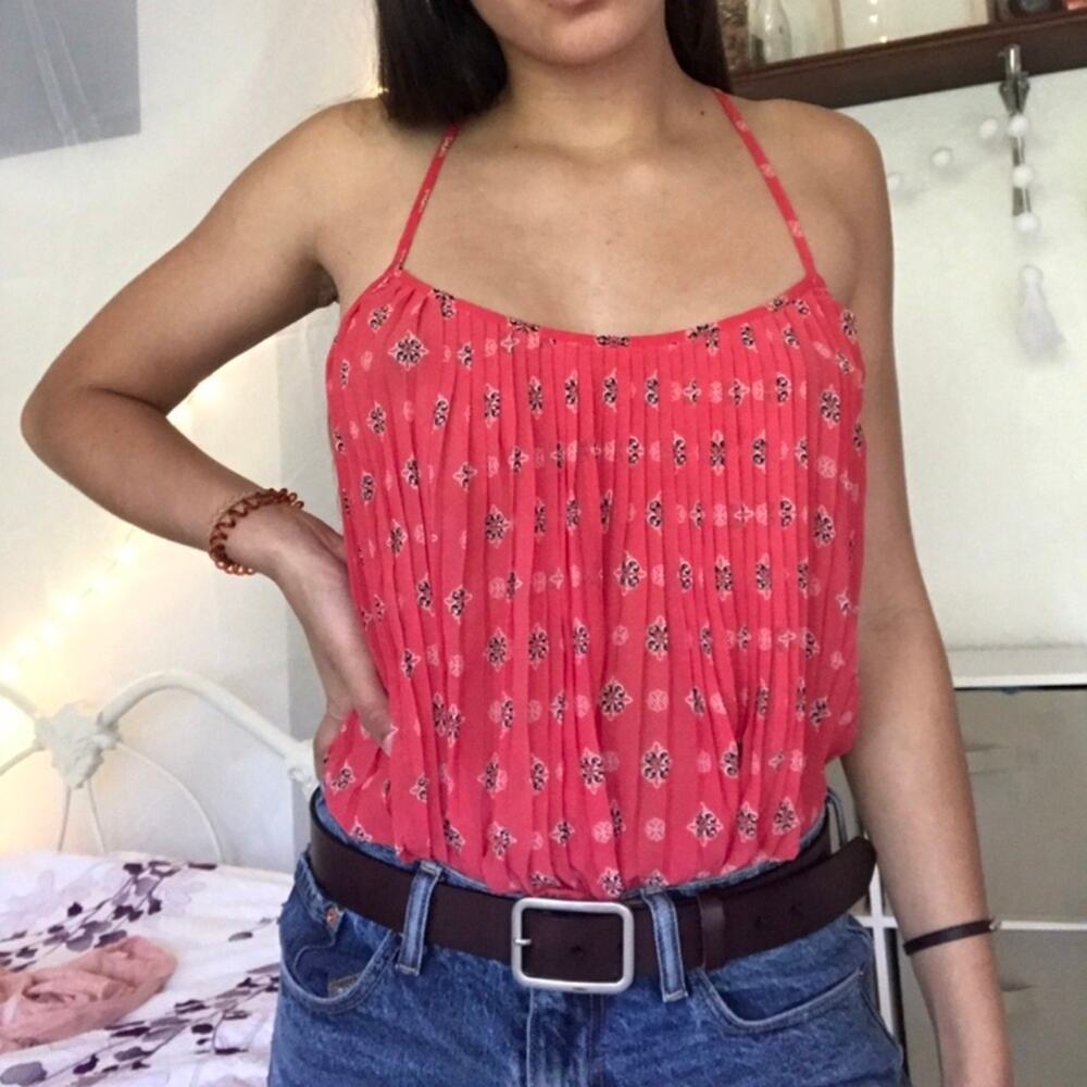 Hollister Pleated Salmon Spaghetti Strap Tank Top Size Small